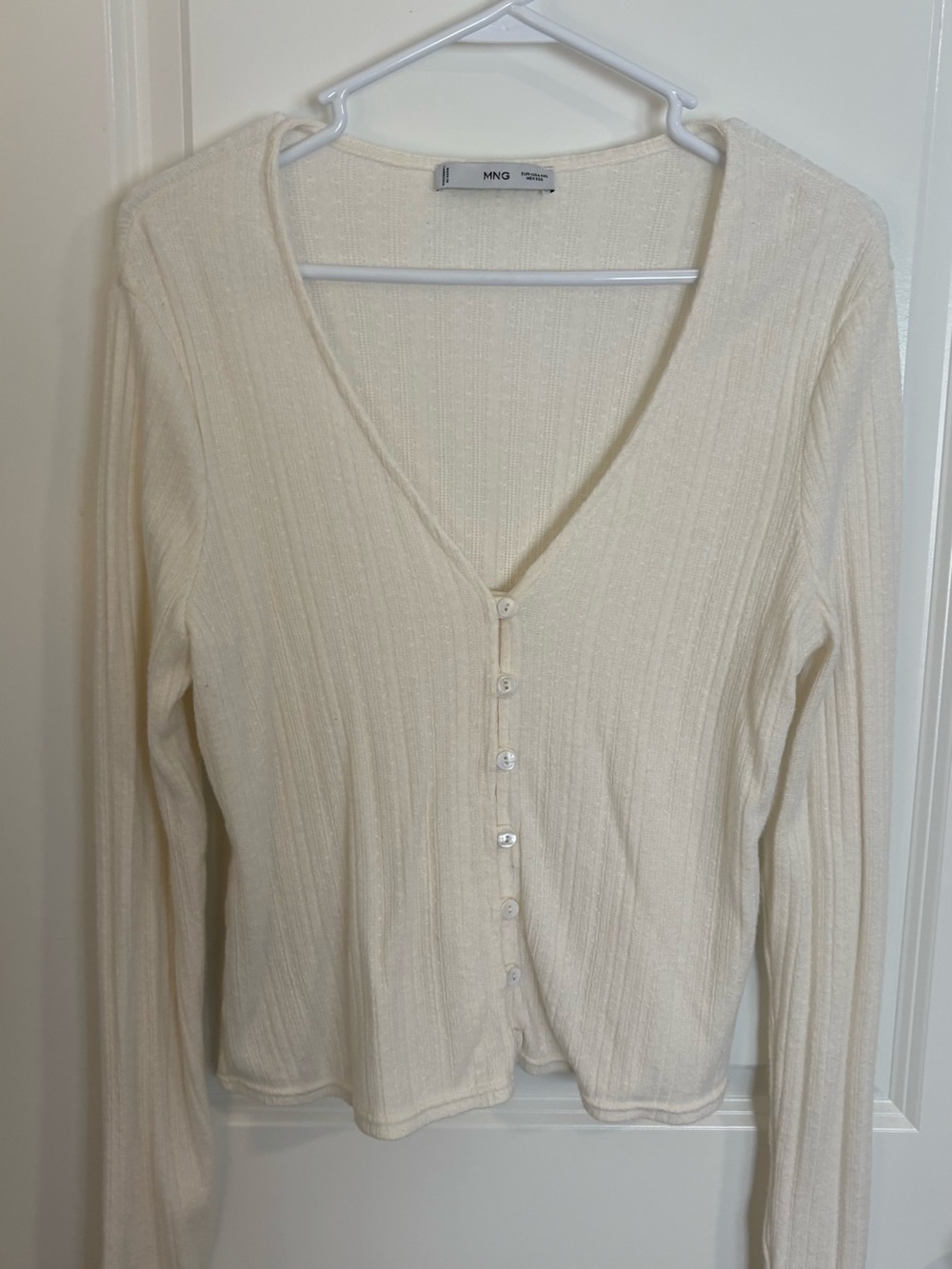 Mango Ivory XXL Ribbed V-Neck Button Cardigan